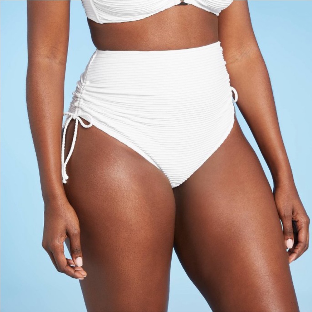 Textured high waisted high coverage bikini bottom